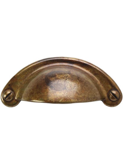 Classic Cup Bin Pull - 2.91 inch x 1.22 inch in Antique Brass Distressed.